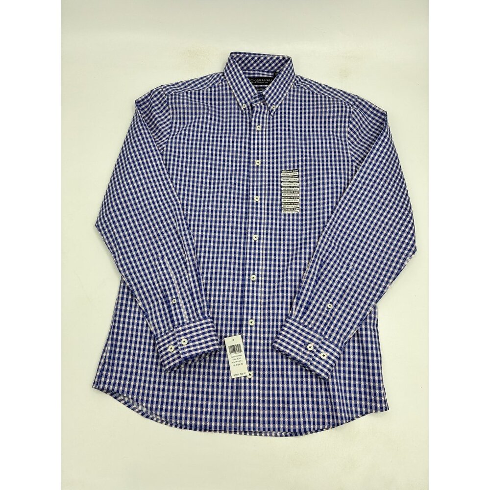 Nick Graham Blue Check Dress Shirt Men’s Size M Long Sleeve Button Front New